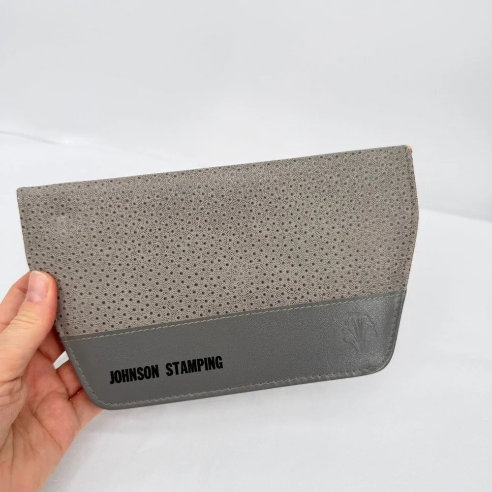 Johnson Stamping Manicure Set VTG Ostrich Embossed Grey Travel Kit Italy‎ Made